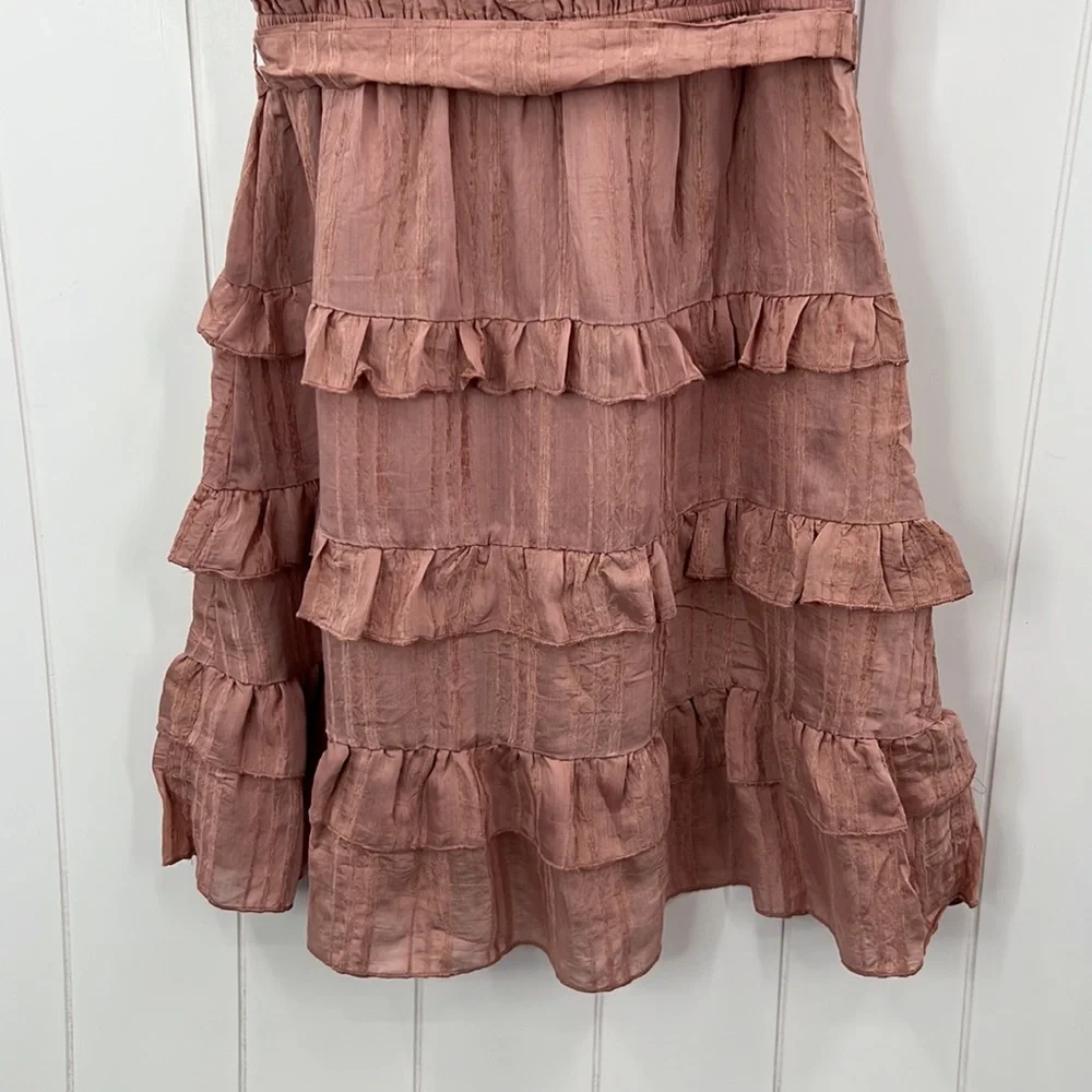 🆕Hem & Thread Textured Woven Tie Waist Tiered Ruffle Dress S,M & L Available - Picture 7 of 8